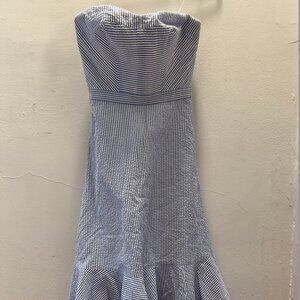 J. Crew Size 000 Blue & White Strapless Seersucker Dress